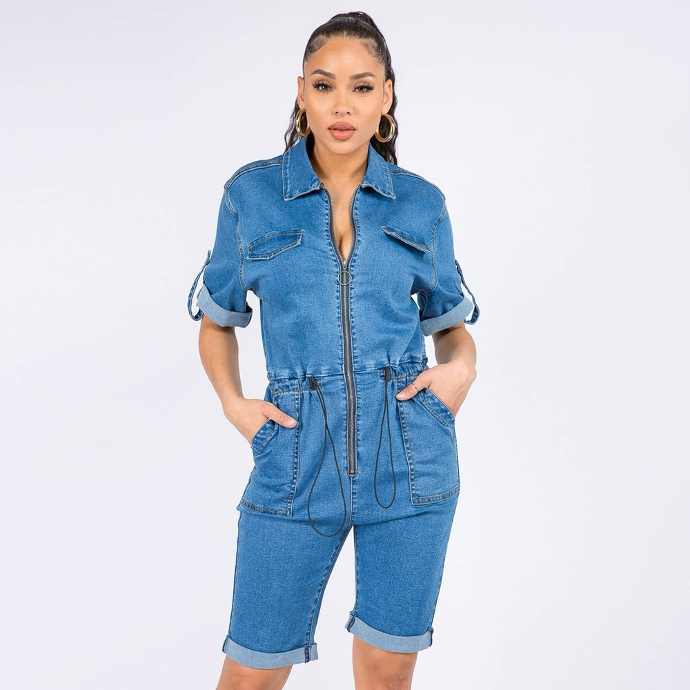 American Bazi Blue Denim Romper